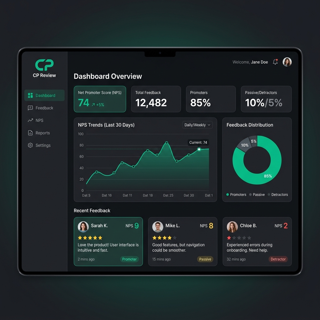 Interface de feedbacks do CP Review